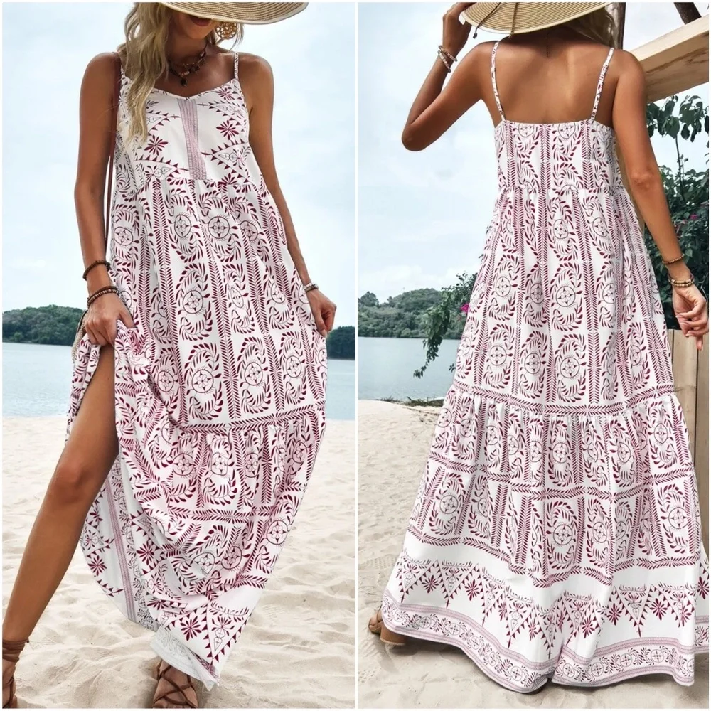 Boho Tropical Plants Print Cami Maxi Dress - Picture 4 of 6